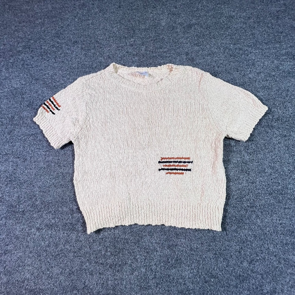 Callahan Sweater Womens S Beige Cotton Knit Cropped Short Sleeve Preppy 6207